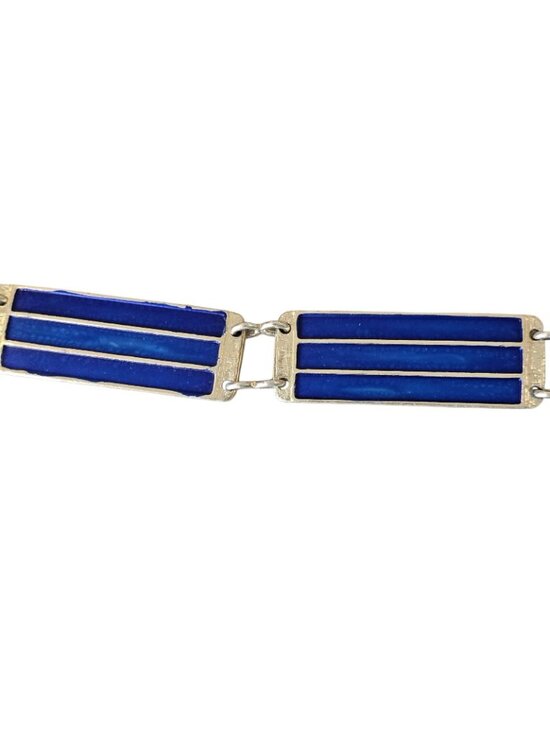 1930s Art Deco Gold Blue Enameled Link Waist Belt Gold Plated Vermeil Sz M 33-35 main image 5